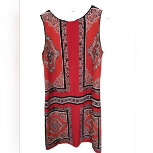 Carmen Red Patterned Mini Sheath Dress With Exposed Back Zipper Size 4